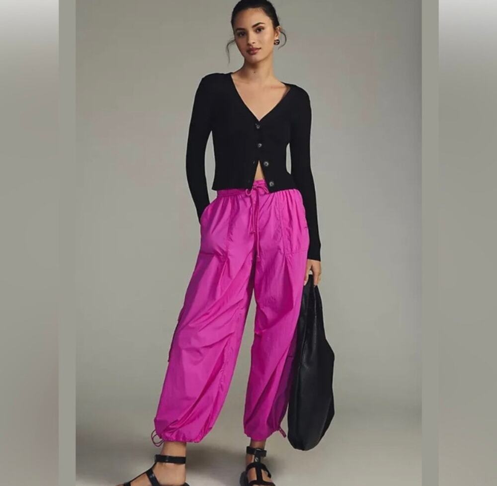 Daily Practice by Anthropologie Base Jump Parachute Pants Hot Pink Magenta Small